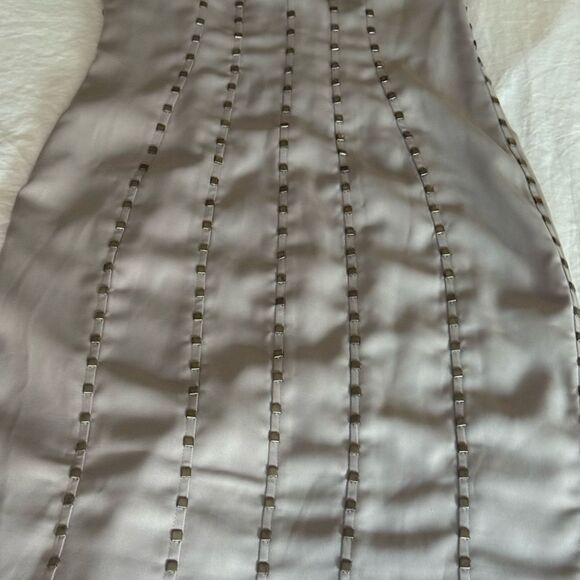 Rachel Gilbert Collared Strapless Dress with Square Studs. Mushroom. Size 0. - Picture 5 of 11